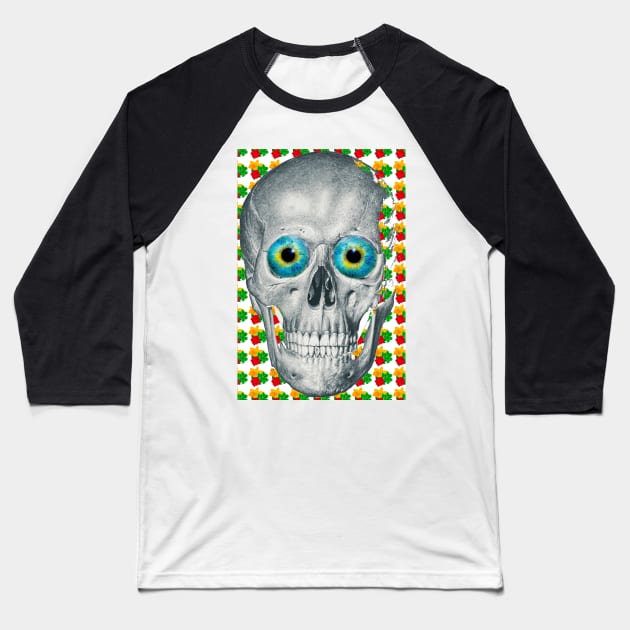 Blue eyed skull flower lover Baseball T-Shirt by bywhacky